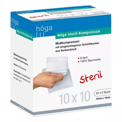 HÖGA-KOMPRESSEN 10x10 cm sterilūs 8 kartus, 25X2 vnt HÖGA-KOMPRESSEN 10x10 cm sterilūs 8 kartus, 25X2 vnt