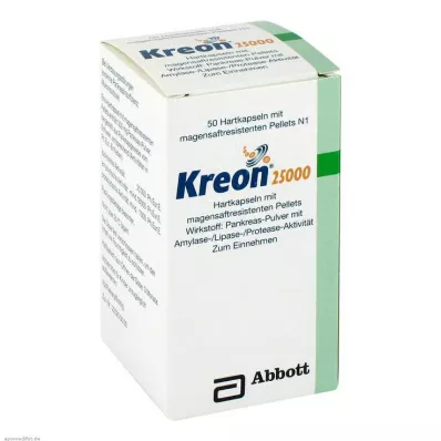KREON 25 000 kietųjų kapsulių su enteriniu apvalkalu, 50 vnt