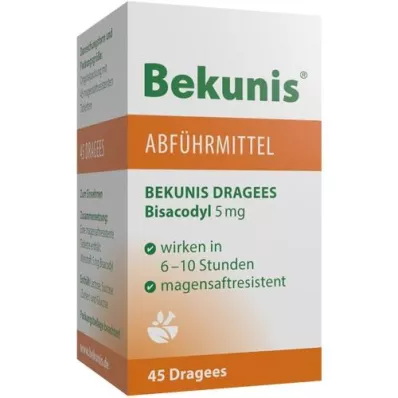 BEKUNIS Dragees Bisakodil 5 mg enteriniu būdu dengtos tabletės, 45 vnt