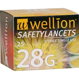 WELLION Safetylancets 28 G vienkartiniai saugūs švirkštai, 25 vnt