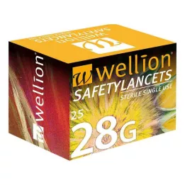 WELLION Safetylancets 28 G vienkartiniai saugūs švirkštai, 25 vnt