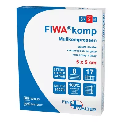 MULLKOMPRESSEN 5x5 cm sterilūs 8 kartus, 5X2 vnt
