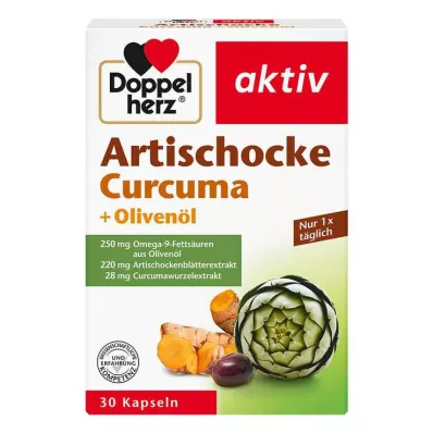 DOPPELHERZ Artišokai + alyvuogių aliejus + curcuma kapsulės, 30 kapsulių DOPPELHERZ Artišokai + alyvuogių aliejus + curcuma kapsulės, 30 kapsulių