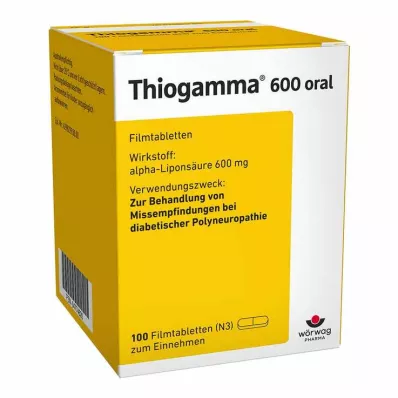 THIOGAMMA 600 geriamųjų plėvele dengtų tablečių, 100 vnt