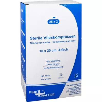 VLIESKOMPRESSEN 10x20 cm sterilūs 4 kartus, 25X2 vnt