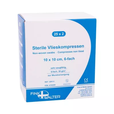 VLIESKOMPRESSEN 10x10 cm sterilūs 6 kartus, 25X2 vnt VLIESKOMPRESSEN 10x10 cm sterilūs 6 kartus, 25X2 vnt