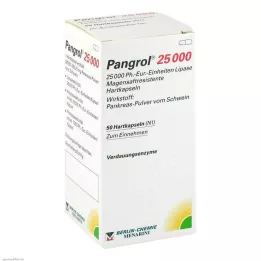 Pangrol 25000 kietos kapsulės su skrandyje neiriu apvalkalu, 50 vnt