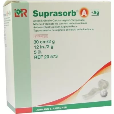 SUPRASORB A+Ag Antimic.Cal.Alginate Tamp.30 cm 2 g, 5 vnt