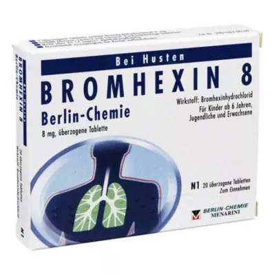 BROMHEXIN 8 Berlin Chemie dengtos tabletės, 20 vnt BROMHEXIN 8 Berlin Chemie dengtos tabletės, 20 vnt