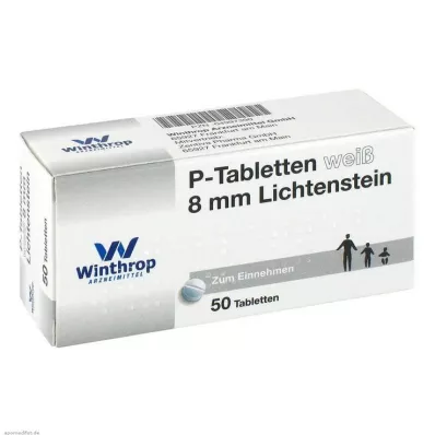 P TABLETTEN baltas 8 mm, 50 vnt