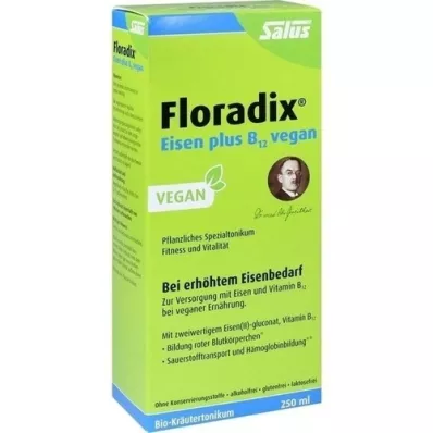 FLORADIX Veganiškas tonikas Geležis plius B12, 250 ml