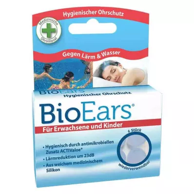 BIOEARS Silikoniniai antibakteriniai ausų kištukai, 6 vnt