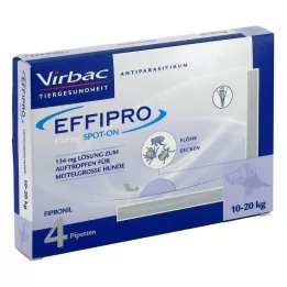 EFFIPRO 134 mg pipirinio tirpalo lašinti vidutinio dydžio šuniui, 4 vnt