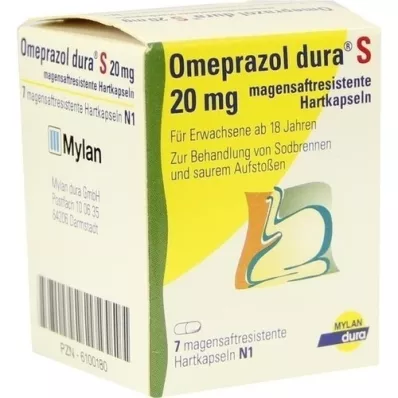 OMEPRAZOL dura S 20 mg skrandžiui atsparios kietosios kapsulės, 7 vnt