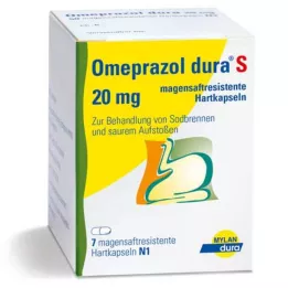 OMEPRAZOL dura S 20 mg skrandžiui atsparios kietosios kapsulės, 7 vnt