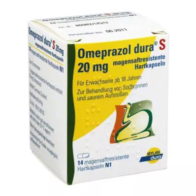 OMEPRAZOL dura S 20 mg kietosios kapsulės su enteriniu apvalkalu, 14 vnt OMEPRAZOL dura S 20 mg kietosios kapsulės su enteriniu apvalkalu, 14 vnt