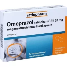OMEPRAZOL-ratiopharm SK 20 mg skrandžio sulčių kietosios kapsulės, 7 vnt