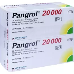 PANGROL 20 000 enterinėmis plėvele dengtų tablečių, 200 vnt