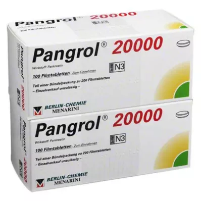 PANGROL 20 000 enterinėmis plėvele dengtų tablečių, 200 vnt