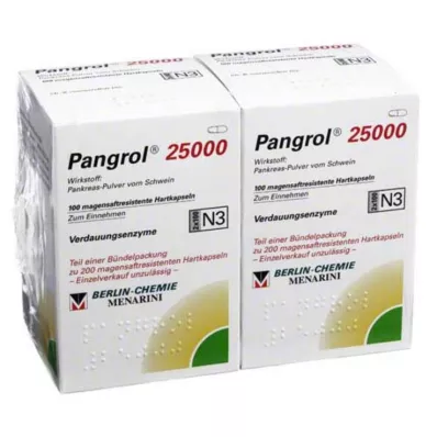 Pangrol 25000 kietos kapsulės su skrandyje neiria danga, 200 vienetų Pangrol 25000 kietos kapsulės su skrandyje neiria danga, 200 vienetų