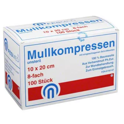 Marlės kompresai ES 10x20 cm nesterilūs 8 kartus, 100 vnt