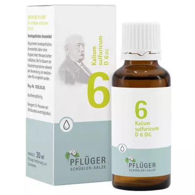Biochemija Pflueger 6 Kalium sulfuricum D 6 lašai, 30 ml Biochemija Pflueger 6 Kalium sulfuricum D 6 lašai, 30 ml