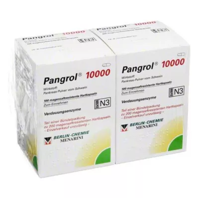 Pangrol 10000 kietos kapsulės su skrandyje neiria danga, 200 vienetų Pangrol 10000 kietos kapsulės su skrandyje neiria danga, 200 vienetų
