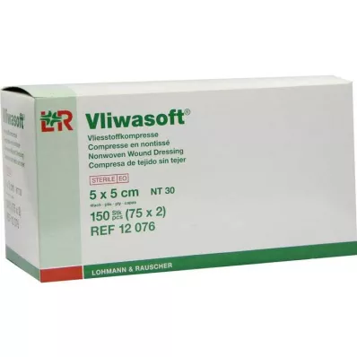 VLIWASOFT Neaustiniai kompresai 5x5 cm sterilūs 4l, 150 vnt
