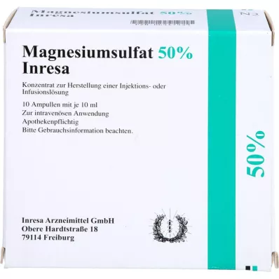 MAGNESIUMSULFAT 50% Inresa koncentratas injekcijoms ir infuzijoms, 10X10 ml