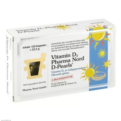 VITAMIN D3 PHARMA Nord 20 μg kapsulės, 120 kapsulių