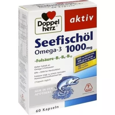 DOPPELHERZ Jūros žuvų taukai Omega-3 1.000 mg+Fols. kapsulės, 60 vnt