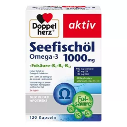 DOPPELHERZ Jūros žuvų taukai Omega-3 1.000 mg+Fols.Caps., 120 kapsulių