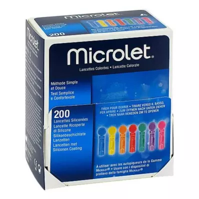 MICROLET Lancetai spalvoti, 200 vnt