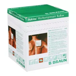 ASKINA Marlės kompresai 5x5 cm sterilūs 8 kartus, 25X2 vnt