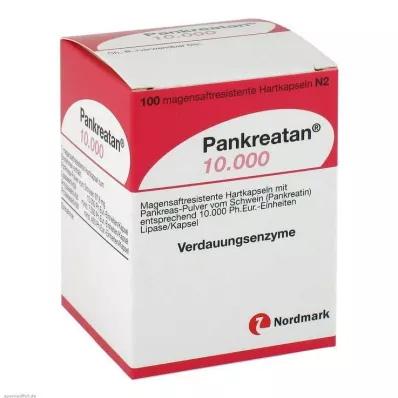 PANKREATAN 10 000 skrandžiui atsparių kietųjų kapsulių, 100 vnt