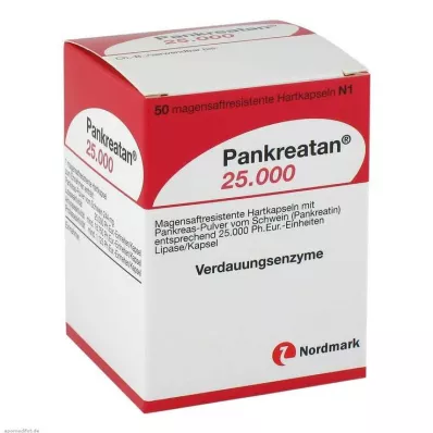 Pankreatan 25 000 skrandyje neirių kapsulių, 50 vnt Pankreatan 25 000 skrandyje neirių kapsulių, 50 vnt