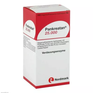 PANKREATAN 25 000 skrandžiui atsparių kietųjų kapsulių, 100 vnt