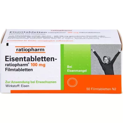 EISENTABLETTEN-ratiopharm 100 mg plėvele dengtos tabletės, 50 vnt