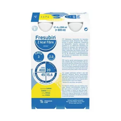 FRESUBIN 2 kcal skaidulinių medžiagų DRINK Citrinų gertuvė, 4X200 ml