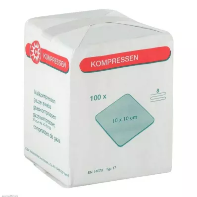 MULLKOMPRESSEN 10x10 cm nesterilūs 8x, 100 vnt