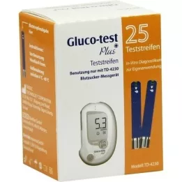 GLUCO TEST Plus gliukozės kiekio kraujyje nustatymo juostelės, 25 vnt
