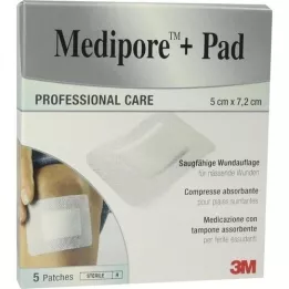 MEDIPORE+Pad 3M 5x7.2cm 3562NP Gipsas, 5 vnt