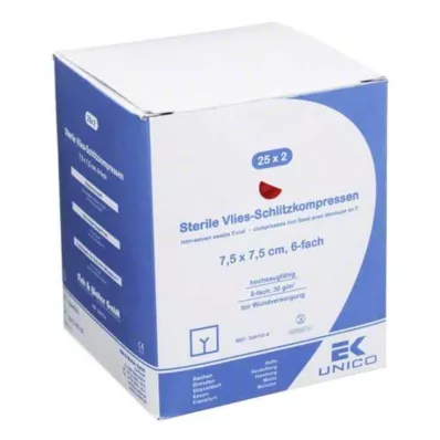 VLIES-SCHLITZKOMPRESSEN 7,5x7,5 cm sterilūs 6 kartus, 25X2 vnt