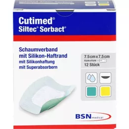 CUTIMED Siltec Sorbact PU-Tvarstis 7,5x7,5 cm, 12 vnt