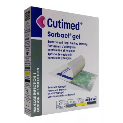 Cutimed Sorbact gelio kompresai 7,5x15 cm, 12 vnt Cutimed Sorbact gelio kompresai 7,5x15 cm, 12 vnt