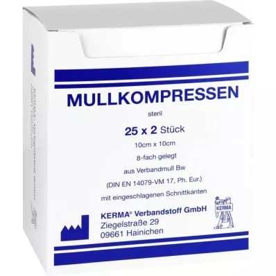 MULLKOMPRESSEN 10x10 cm sterilūs 8x BW, 25X2 vnt