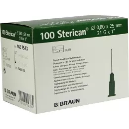 STERICAN Kaniulės 21 Gx1 0,8x25 mm, 100 vnt