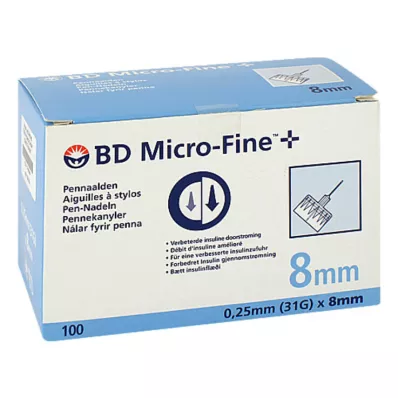 BD Microfine + 8 mm adatos 0,25x8 mm, 100 vnt BD Microfine + 8 mm adatos 0,25x8 mm, 100 vnt