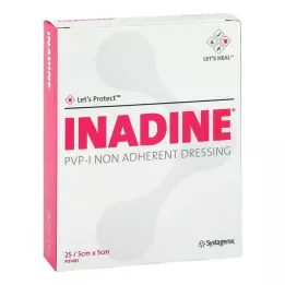 INADINE Tepalas iš marlės w. PVP Jod. 5x5 cm, 25 vnt