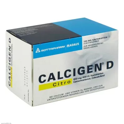 Calcigen D Citro 600 mg / 400 TV kramtomosios tabletės, 120 vnt Calcigen D Citro 600 mg / 400 TV kramtomosios tabletės, 120 vnt